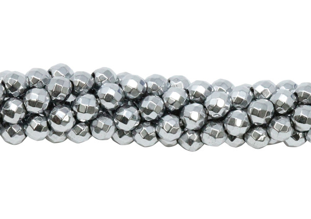 Platinum Plated Hematite Polished 4mm Faceted Round