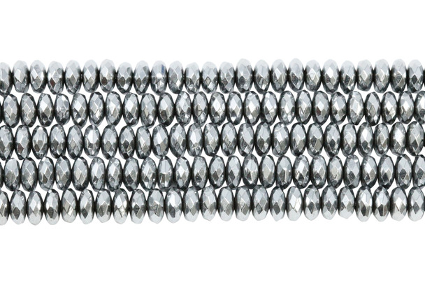 Platinum Plated Hematite Polished 3x6mm Faceted Rondelle