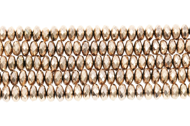 Rose Gold Plated Hematite Polished 4x8mm Faceted Rondelle