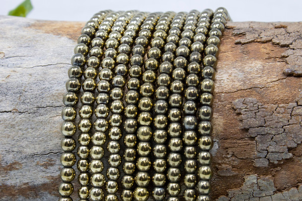 Pyrite Color Plated Hematite Polished 4mm Round