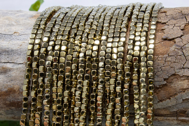 Pyrite Color Plated Hematite Polished 3mm Cornerless Cube