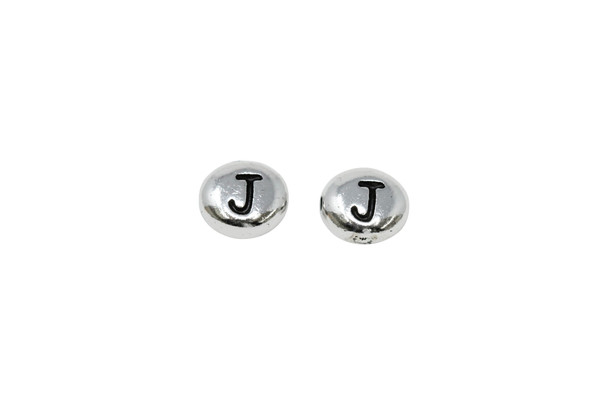 White Bronze Plated 6.75x6mm J Alphabet Bead