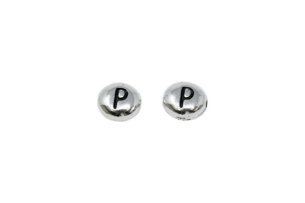 White Bronze Plated 6.75x6mm P Alphabet Bead