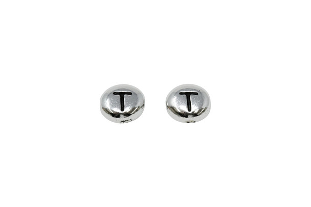 T Alphabet Bead - Rhodium Plated