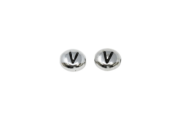 White Bronze Plated 6.75x6mm V Alphabet Bead