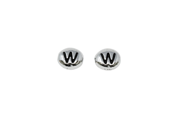 White Bronze Plated 6.75x6mm W Alphabet Bead
