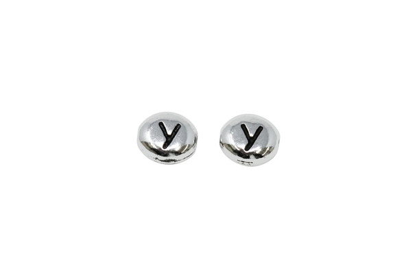 White Bronze Plated 6.75x6mm Y Alphabet Bead