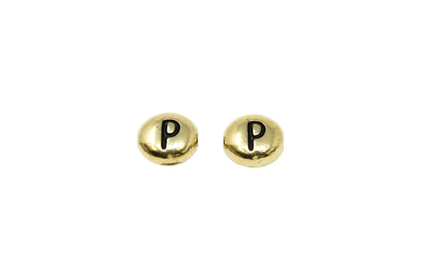 Gold Plated 6.75x6mm P Alphabet Bead