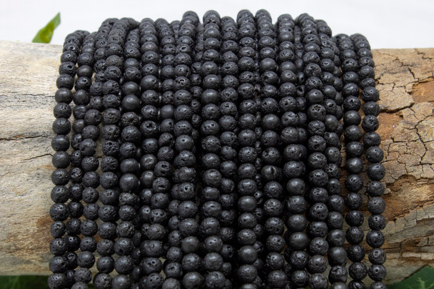Black Lava Rock Coated Natural 4mm Round