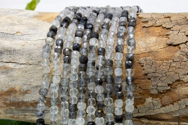 Tourmalinated Quartz Polished 4mm Faceted Cube