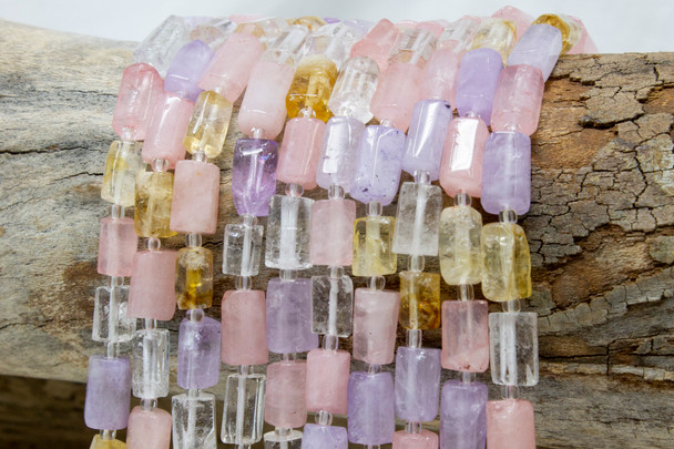 Amethyst, Rose Quartz, and Citrine Polished 8-9x11-12mm Irregular Cuboid