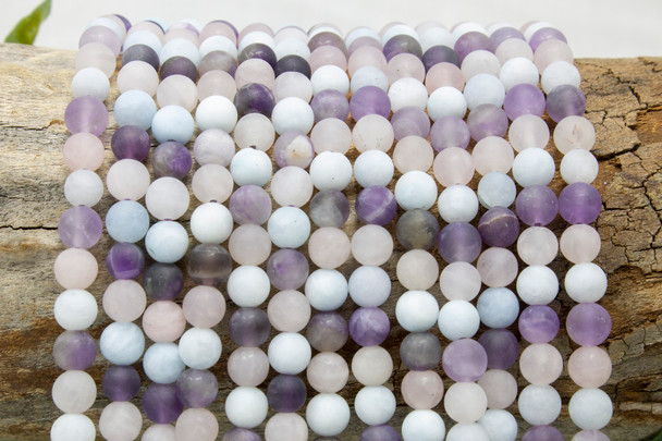 Mix of Amethyst, Rose Quartz, and Aquamarine Matte 6mm Round