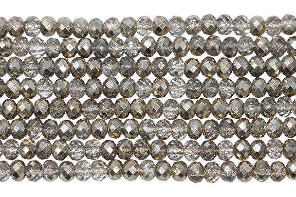 Glass Crystal Polished 4x6mm Faceted Rondelle - Transparent / Half Light Gold Plated