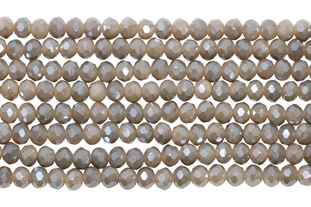 Glass Crystal Polished 4.5x5.5mm Faceted Rondelle - Peach / Grey Satin
