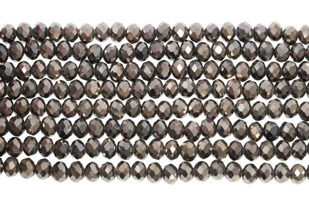 Glass Crystal Polished 4x6mm Faceted Rondel - Full Plated Copper / Bronze