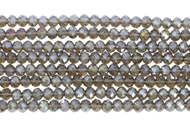Glass Crystal Polished 4.5x5.5mm Faceted Rondelle - Transparent Smoke AB