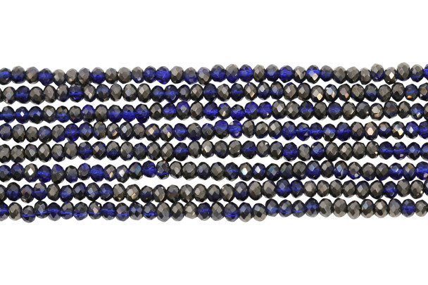 Glass Crystal Polished 2x3mm Faceted Rondel - Transparent Royal Blue Half Plated Bronze