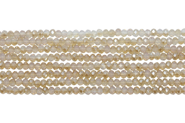 Glass Crystal Polished 2x3mm Faceted Rondelle - Light Topaz Opal Half Plated