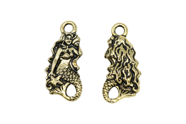 Gold Plated 7.8x23.4mm Mermaid Charm
