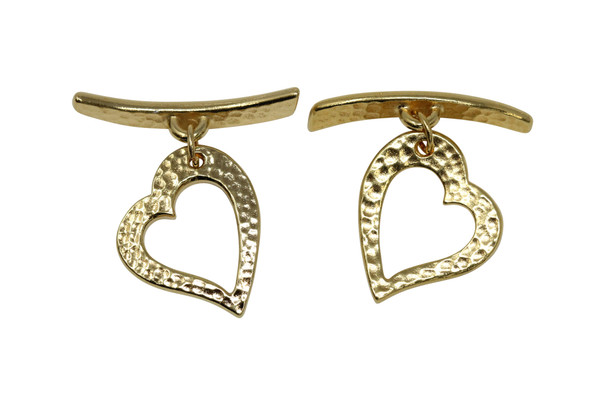 Hammered Heart Toggle Bar and Eye - Gold Plated