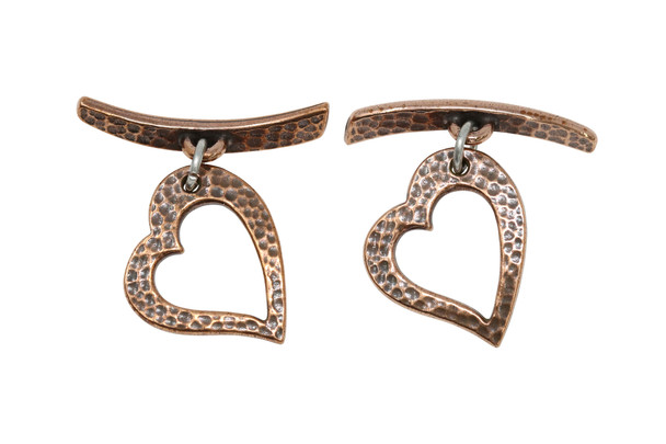 Hammered Heart Toggle Bar and Eye - Copper Plated