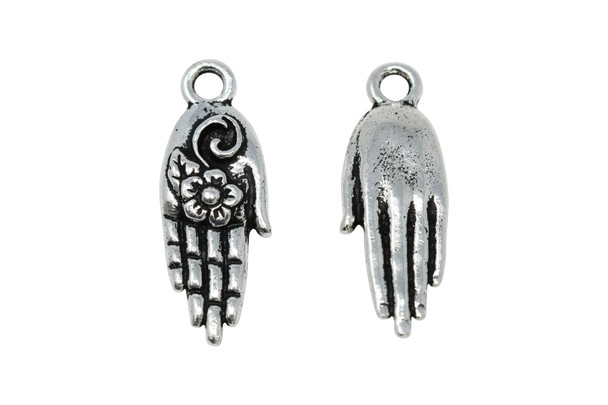 Silver Plated 9.6x26.75mm Blossom Hand Charm