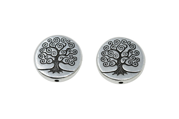 Tree of Life Puffed Bead - Silver Plated