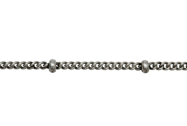 Antique Silver 2mm Satellite Curb Chain - Sold By 6 inches