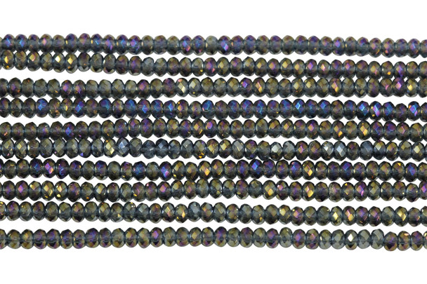 Glass Crystal Polished 1.5x2mm Faceted Rondelle - Purple Iris Full Plated