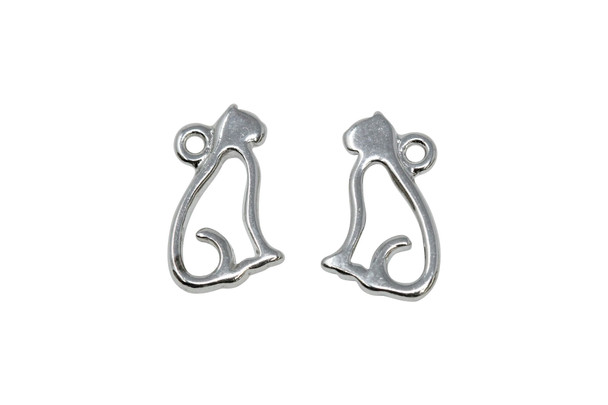Rhodium Plated 10.25x15mm Open Cat Charm