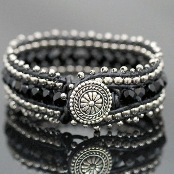 Leather Wrap Cuff Bracelet Kit - Black and Silver