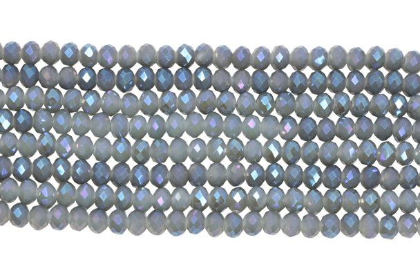 Glass Crystal Polished 8x6mm Faceted Rondel - Grey Half Blue Plated Satin