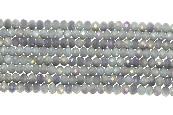 Glass Crystal Polished 8x6mm Faceted Rondel - Light Grey Half Satin Lilac