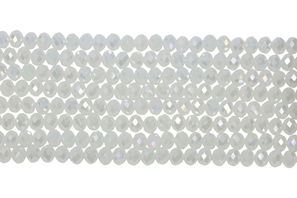 Glass Crystal Polished 8x6mm Faceted Rondelle - White Satin