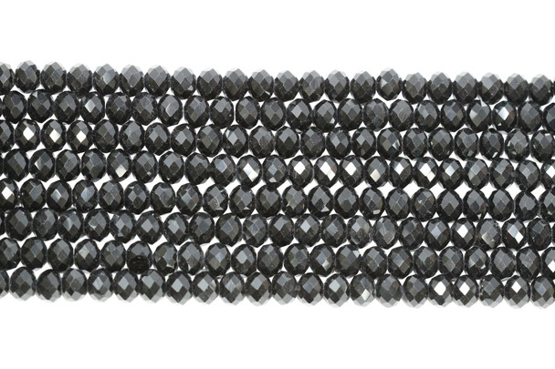 Glass Crystal Polished 8x6mm Faceted Rondelle - Opaque Black