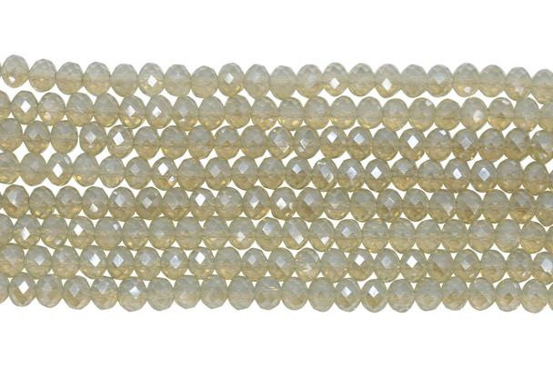 Glass Crystal Polished 8x6mm Faceted Rondelle - Milky Champagne Satin