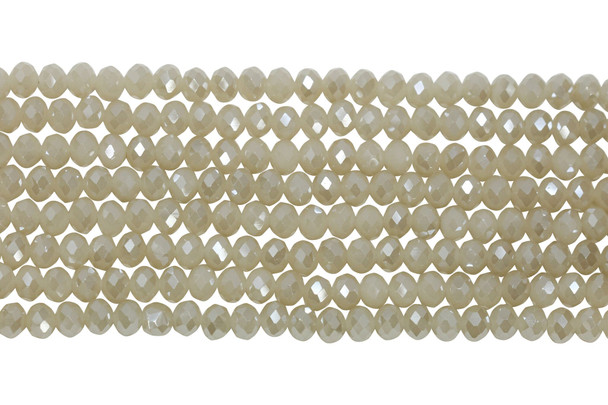 Glass Crystal Polished 8x6mm Faceted Rondelle - Light Beige Satin