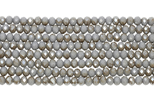 Glass Crystal Polished 8x6mm Faceted Rondelle - Opaque Beige / Grey Half Plated