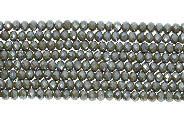 Glass Crystal Polished 8x6mm Faceted Rondelle - Dark Olive Satin