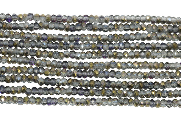 Glass Crystal Polished 1.5x2mm Faceted Rondelle - Transparent Grey Half Gold Plated Iris