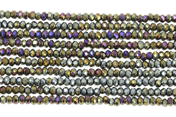 Glass Crystal Polished 1.5x2mm Faceted Rondelle - Full Plated Brown Iris