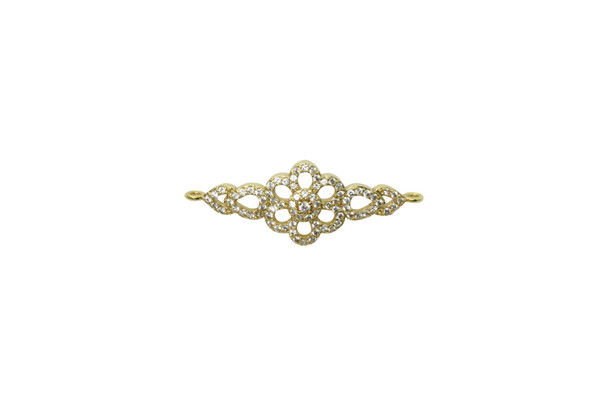 Gold Micro Pave 13x35mm Floral Connector