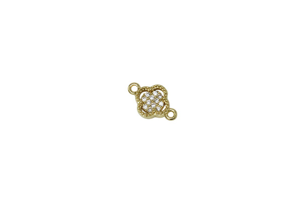 Gold Plated Micro Pave 8mm Quatrefoil Connector