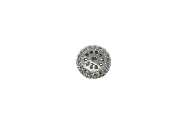 Silver Plated Micro Pave 10x5mm Rondelle Bead