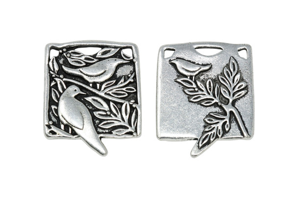 Silver Plated Botanical Birds Pendant