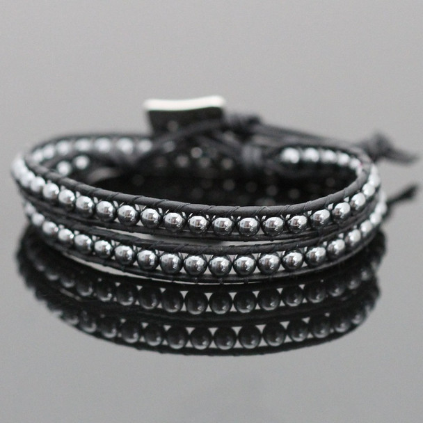 Hematite Double Leather Wrap Bracelet Kit