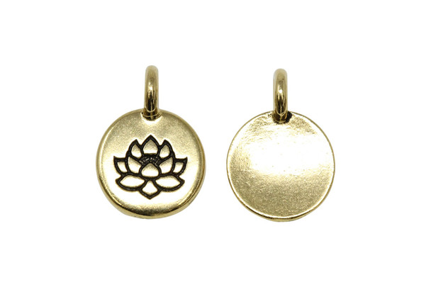 Gold Plated 11.6x16.6mm Lotus Round Charm