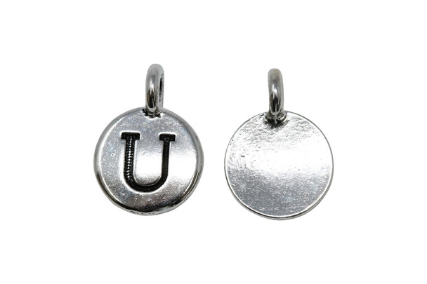 Silver Plated 11.6x16.6mm U Alphabet Charm