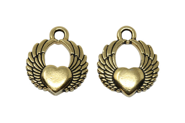 Winged Heart Charm - Gold Plated