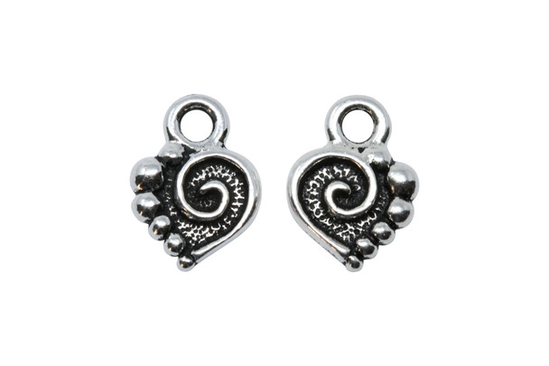 Spiral Heart Charm - Silver Plated